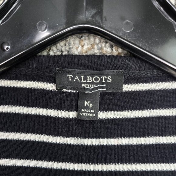 Talbots Cardigan Womens MP Petite Medium Black Striped Knit Open Front Ladies - Picture 6 of 7